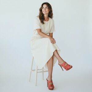 Fendi Woven Leather Heeled Sandals Red 8.5 Italy Made Wood Platform Stiletto